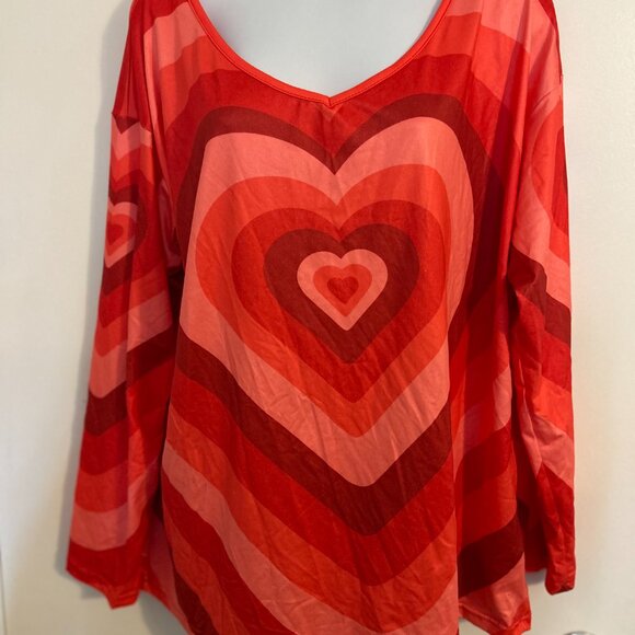 Red Heart Valentine's Day Swirl Top Long Sleeve XL 46 Bust New - Picture 5 of 5